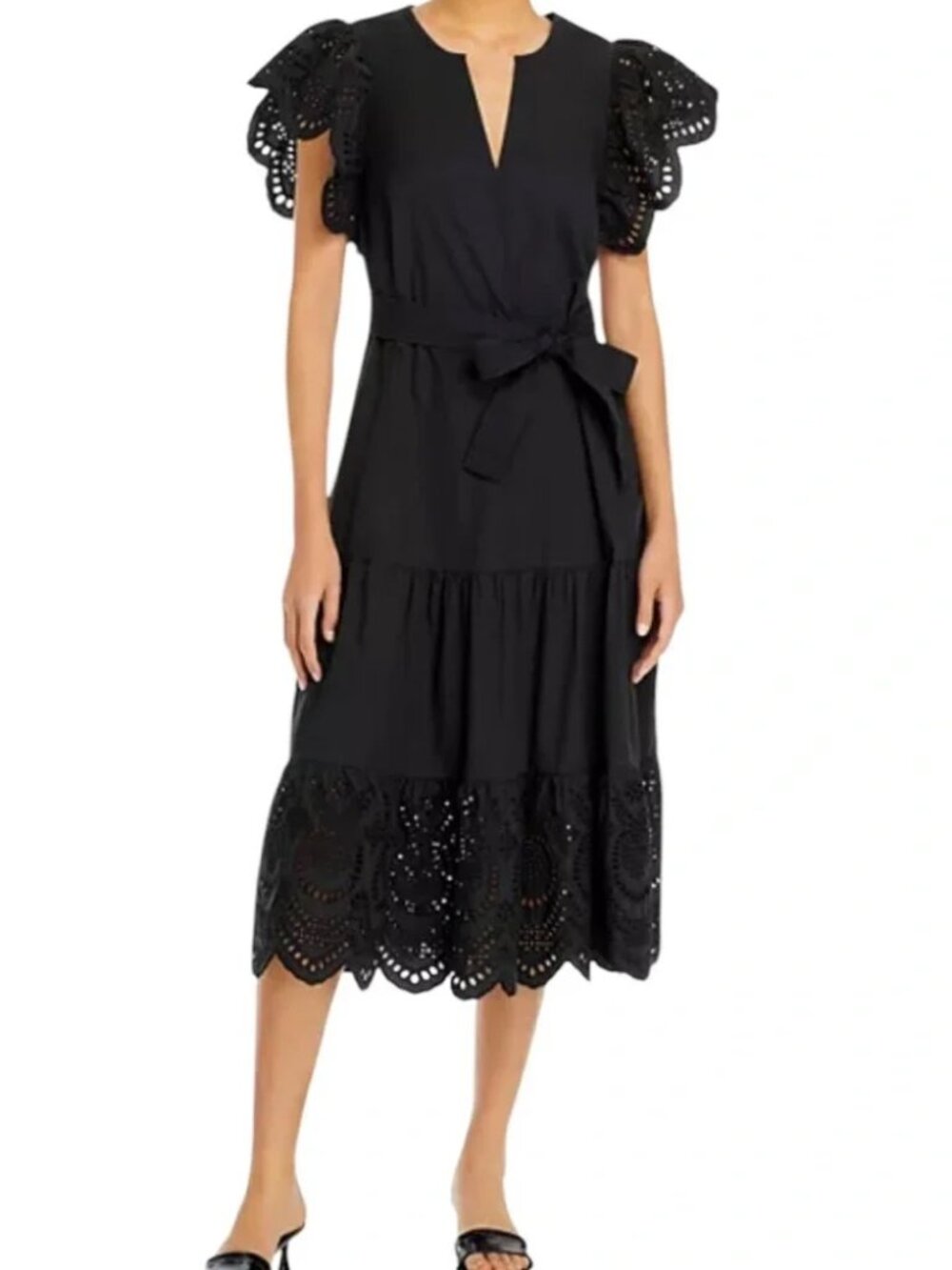 Rails Gia Eyelet Flutter Sleeve Tiered Midi Dress XS cottagecore whimsigoth